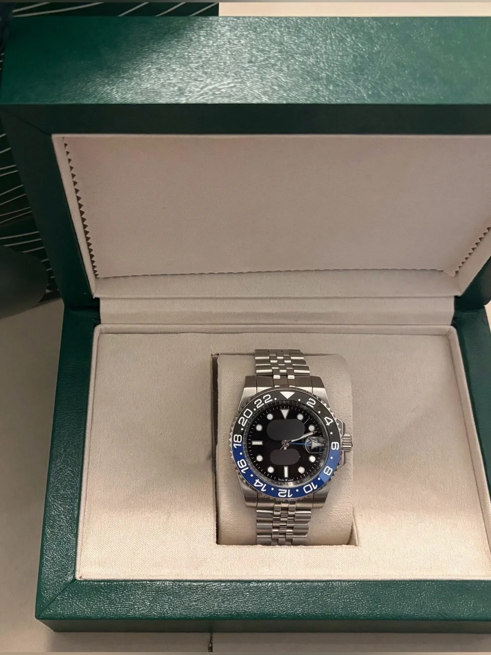 Stainless Steel Watch - Black Dial with Blue and Black Bezel